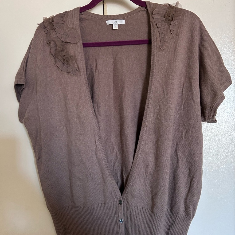 GAP Brown Short Sleeve Cardigan Sweater